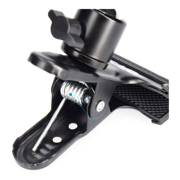 Schwarze Ferrestock Klemme mit starker Feder, strukturierter Griff und verstellbarem Knopf.