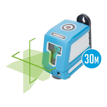 Blauer Ferrestock Laser 30 m mit grüner Laserstrahlprojektion für präzise Messungen.