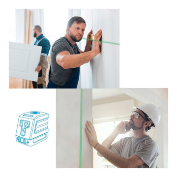 Ferrestock Laser 30 m projiziert grüne Linie an Wand. Präzises Nivellieren für Bau und Renovierung.