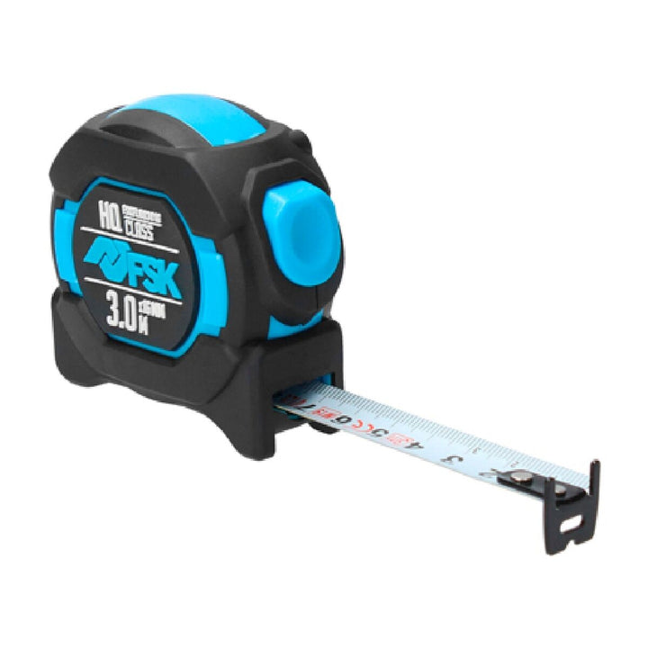 Ferrestock HQ Flexometer, 3 m x 16 mm, mit blauem Knopf und gut lesbarem Messband.