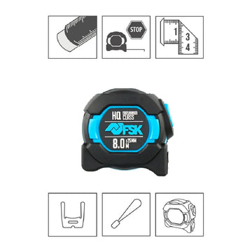 Ferrestock HQ Flexometer, 8 m x 25 mm, Nylon-Band. Messwerkzeug mit gut lesbaren Markierungen.