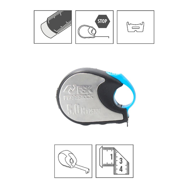 Ferrestock ST Flexometer, 5 m x 25 mm, mit Nylonband für präzise Messungen.