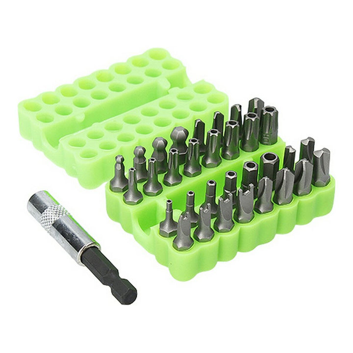 Ferrestock 33-teiliges Spitzen-Set mit Torx und 25 mm Bits in grüner Halterung.