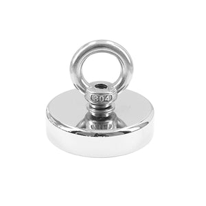 Silberner Ferrestock Magnet, 6 cm Durchmesser, mit Ösenbolzen für starke Magnetkraft.