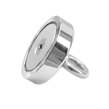 Runder Ferrestock Magnet, 6 cm Durchmesser, aus Metall mit Schraube und Ring.