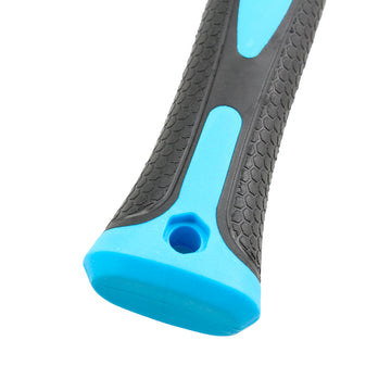Nahaufnahme Hammergriff: Schwarzer Griff, blaue Akzente und Aufhängeloch.
