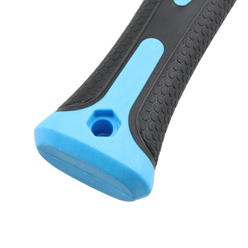 Detailaufnahme Gummihammergriff: Schwarz-Blau mit Sechskantloch für Werkstattbedarf.