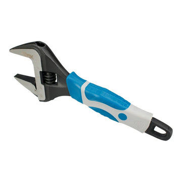 Verstellbarer Schraubenschlüssel 150 mm mit blau-weißem Griff und Messskala.