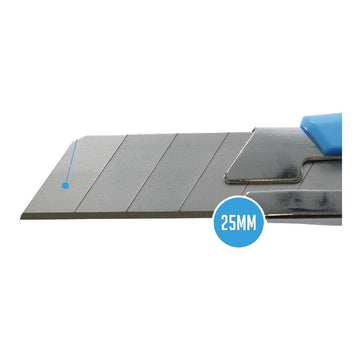 Nahaufnahme: Silbernes Ferrestock 25 mm Cutter-Messer mit scharfen, segmentierten Klingen.
