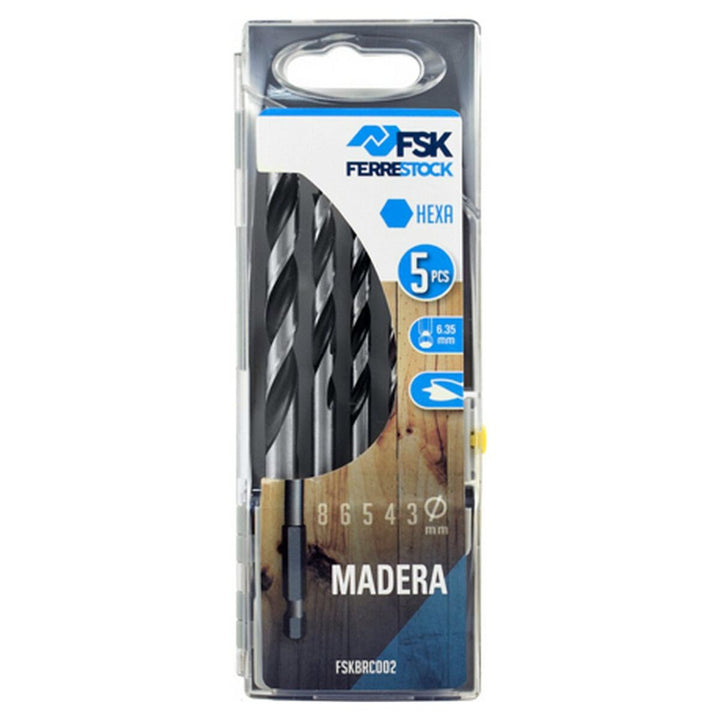 Ferrestock Holzbohrer Satz mit 5 Stück. Sechskant-Design für präzise Holzarbeiten.