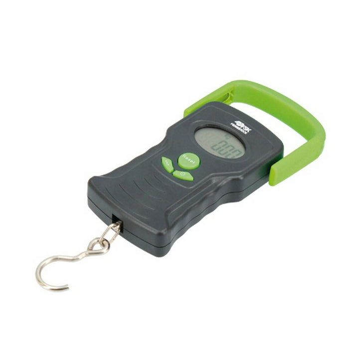Ferrestock digitale Gepäckwaage mit grünem Griff, LCD-Display und Haken zum einfachen Wiegen.