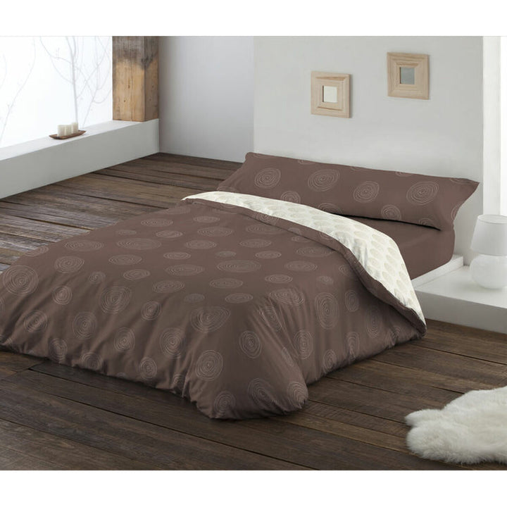 Braunes Hosteline LIENZO Bettbezug-Set, Doppelgröße mit Kreis Muster für Schlafzimmer.