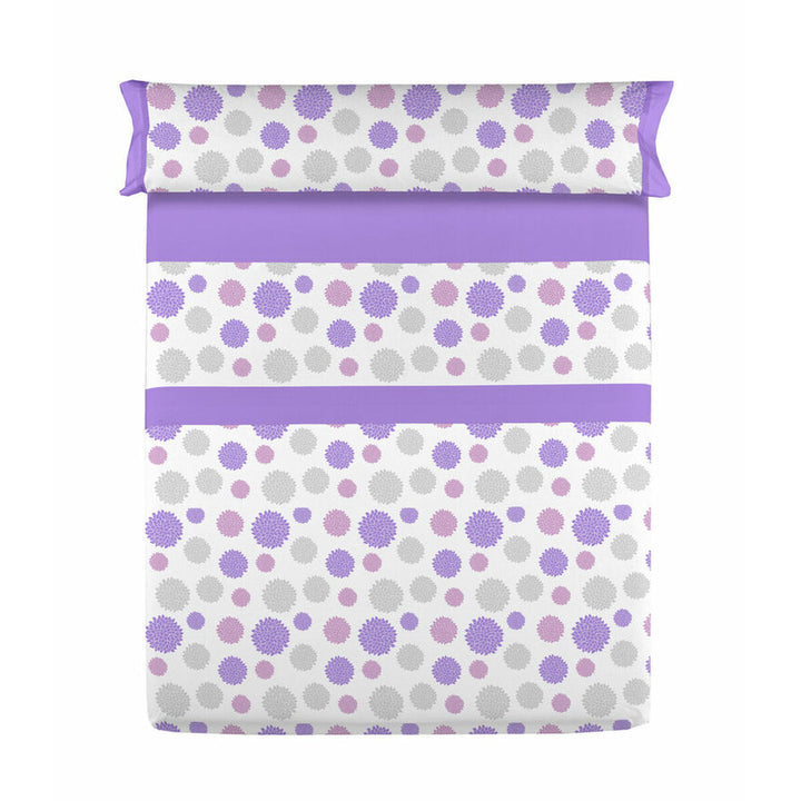 Violettes Einzelmatratzen-Bettwäscheset mit Blumenmuster und Akzenten. Bettwäsche-Set D'Or SOLE