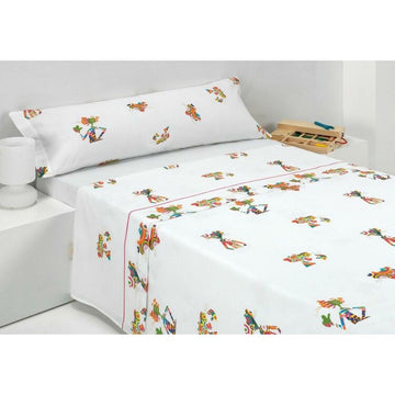 Weißes Bettwäsche-Set mit buntem Pink Panther-Motiv für Einzelmatratze.