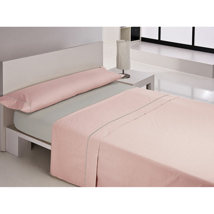 Rosa King Size Bettwäsche-Set mit grauem Liniendesign für Schlafzimmerkomfort.