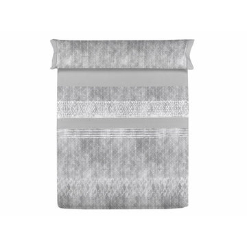 Graue Lois MARBY Bettwäsche King Size mit geometrischem Muster und dekorativen Bändern.