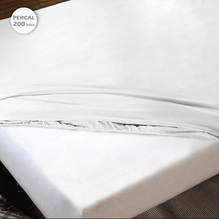 Weißes Spannbetttuch Premium für Einzelmatratze, glatte Textur.