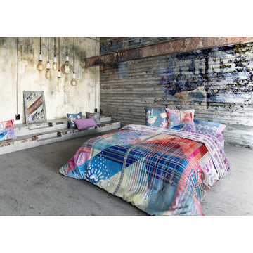 Bettdeckenbezug Lois Java P. Violett mit buntem Patchwork-Design für Einzelmatratze.