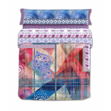 Lila Bettdeckenbezug mit geometrischem und Paisley Muster für Einzelmatratze.