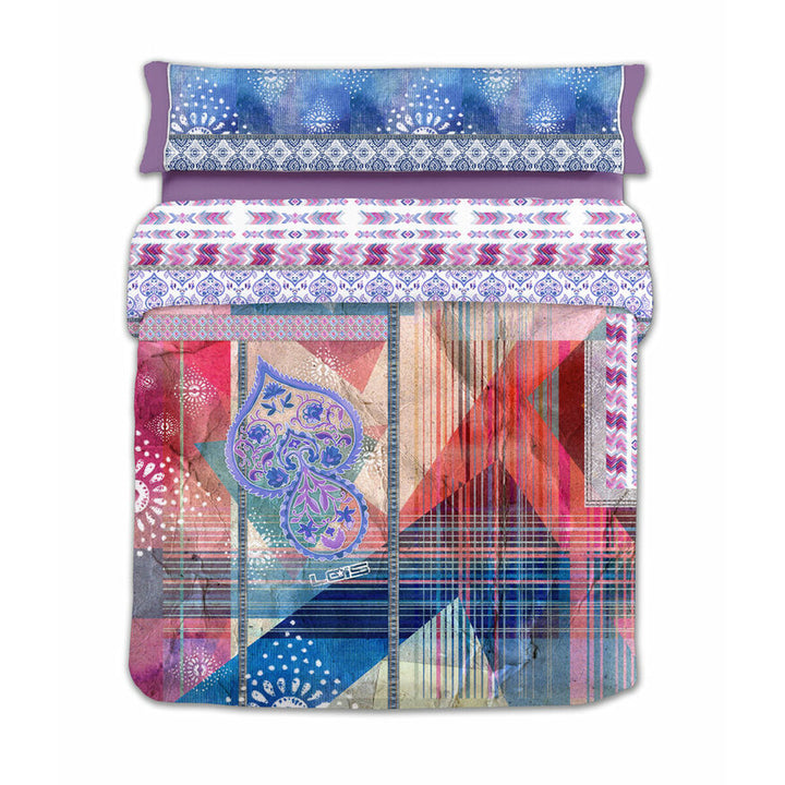 Lila Bettdeckenbezug mit geometrischem und Paisley Muster für Einzelmatratze.