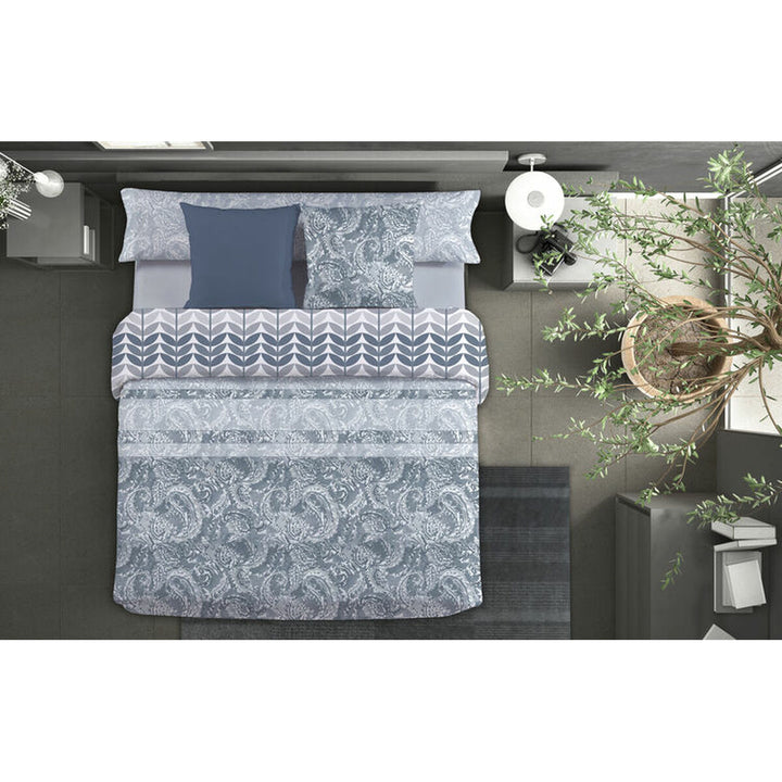 Blauer Pierre Cardin ANGELICA Bettdeckenbezug mit Paisley- und Chevron-Muster, 144 Fäden.