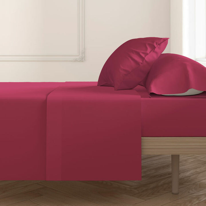 Cerise Happy Home Spannbettlaken-Set für Einzelmatratze. Glatte, farbenfrohe Textur.