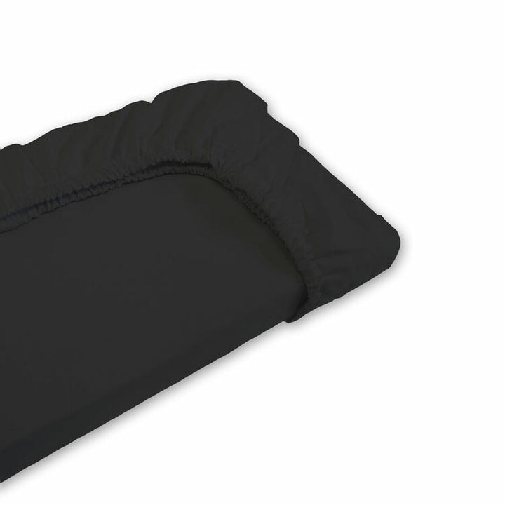 Schwarzes Spannbetttuch für Einzelmatratze mit elastischen Kanten für guten Halt.