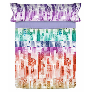 Violettes Lois SAVAGE Bettwäsche-Set mit modernem, farbenfrohem und abstraktem Muster für Einzelmatratze.