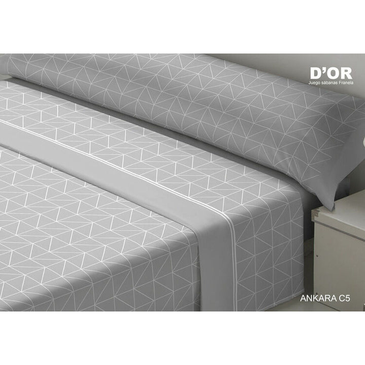 Graue D'Or ANKARA Bettwäsche mit geometrischem Muster. Weiche Franela für Einzelmatratze.