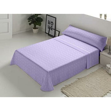 Violettes Franela Bettwäsche-Set mit geometrischem Muster für Einzelmatratze.