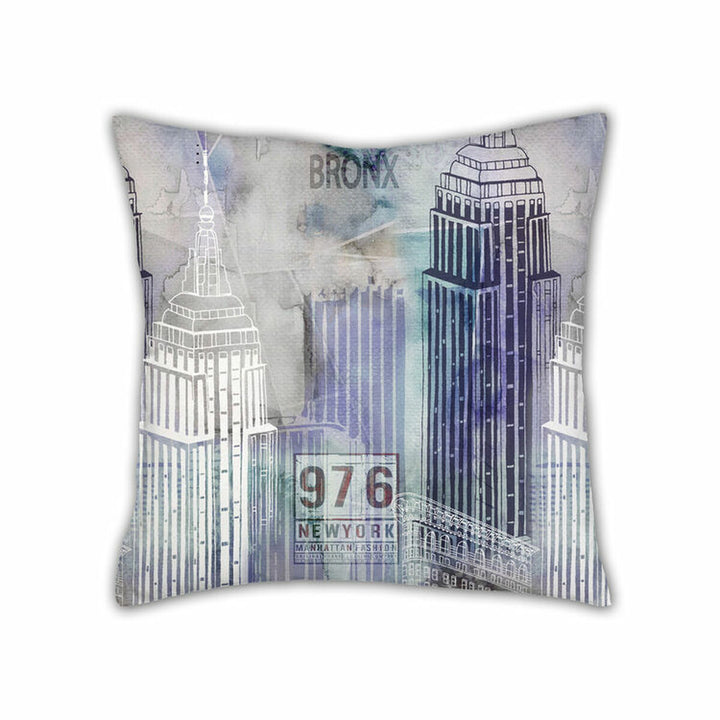 Pierre Cardin Skyline Kissenbezug 30x50 mit modernem Gebäude Design in Blau und Grau.