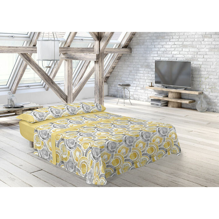 Pierre Cardin ABDON Bettwäsche-Set Gelb mit modernem Kreismuster im Schlafzimmer.
