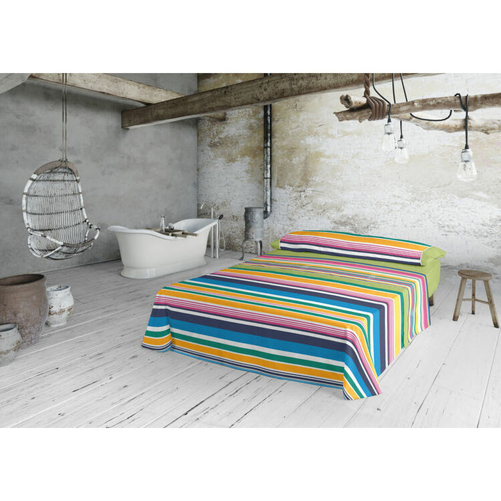 Bettwäsche-Set Lois FRIDA grün Double Size mit bunten Streifen. Schlafzimmer-Dekor.