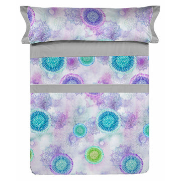 Graues Lois MARA Bettwäsche-Set mit Mandala-Muster für Einzelmatratze.