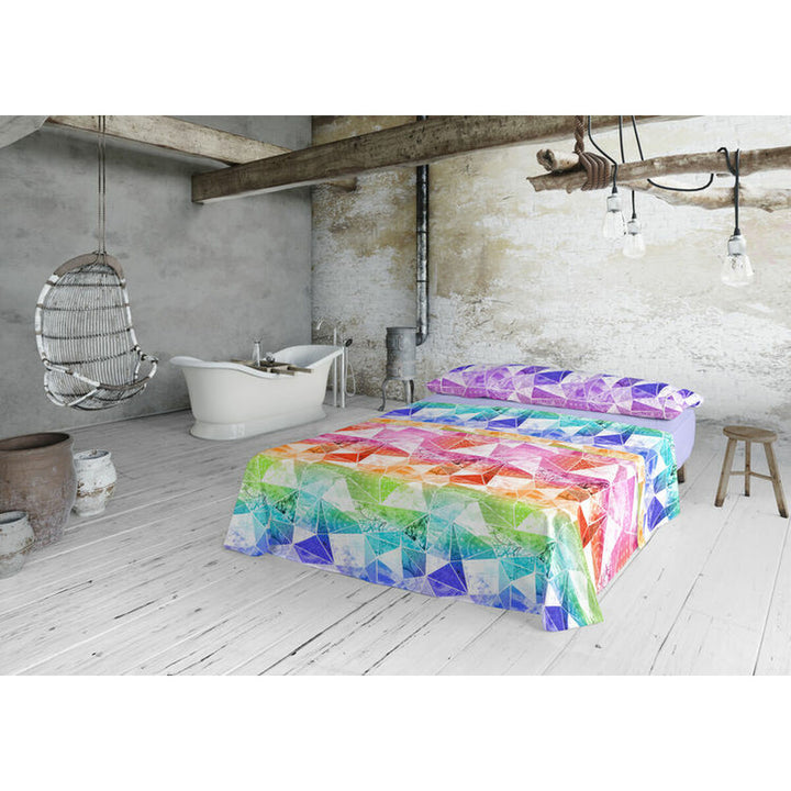 Bettwäsche-Set Lois MAILEN mit farbenfrohem Dreiecksmuster für Einzelmatratze in Violett.