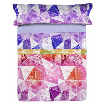 Violettes Bettwäsche-Set Lois MAILEN mit geometrischem Dreieckmuster für Einzelmatratze.