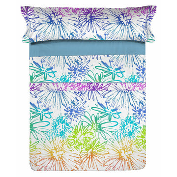 Blaues Bettwäsche-Set mit Blumenmuster, ideal für Einzelmatratze. Hippy-Stil.