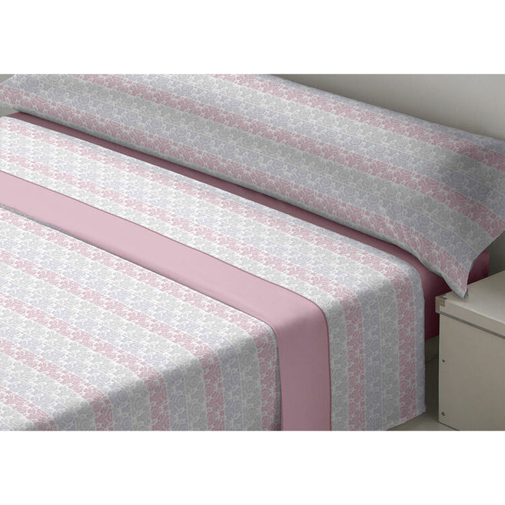Rosa King Size Bettwäsche-Set mit floralen Mustern in Rosa und Grau.