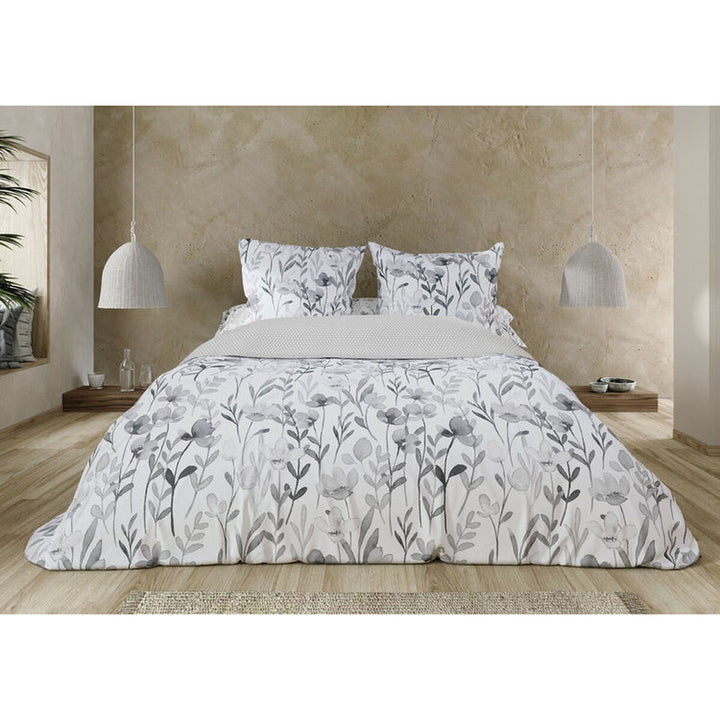 Graues Pierre Cardin Bettbezug-Set mit Blumenmuster. King-Size Bettwäsche für Schlafzimmer.