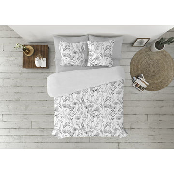 Pierre Cardin FANY Bettbezug-Set in Grau mit Blumenmuster. King Size Bettwäsche-Set.