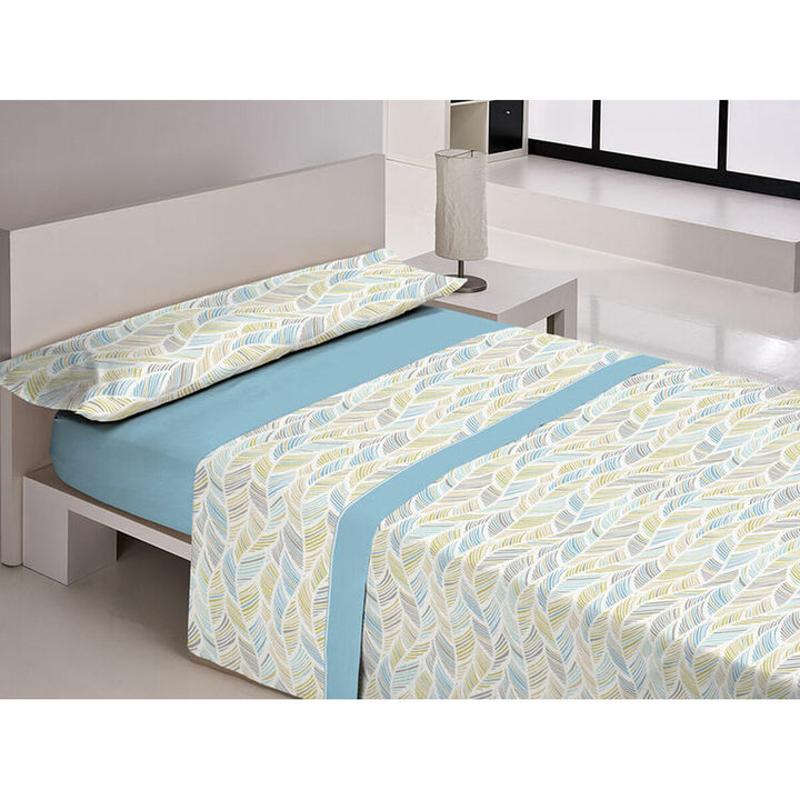 Blaues Libela PIRINE SAONA Bettwäsche-Set mit Blattmuster für Doppelbett.