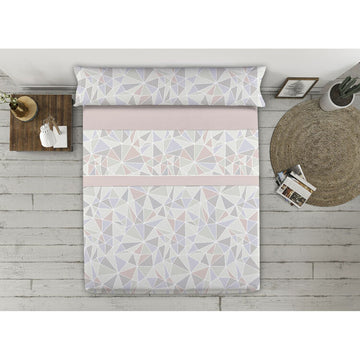 Violettes Bettwäsche-Set mit geometrischem Muster für Doppelmatratze. Modernes Design für Schlafzimmer.