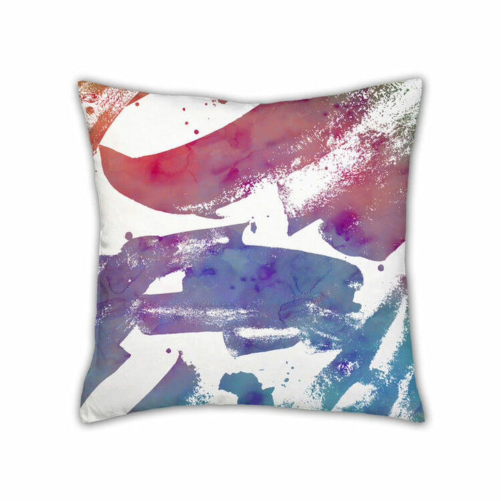 Pierre Cardin Kissenbezug 50x50 mit abstraktem Aquarell-Design in Rot, Lila und Blau.