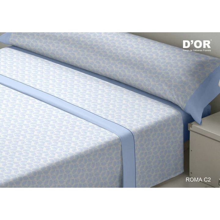 Blaues D'Or ROMA Bettwäsche-Set Double Franela mit Blattmuster und blauen Akzenten.