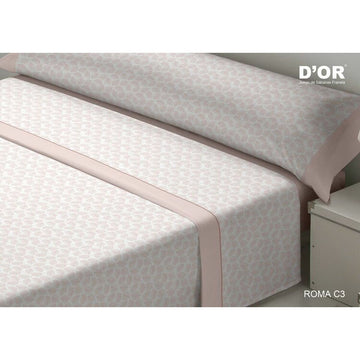 Rosa Doppelmatratze Franela Bettwäsche-Set mit floralem Muster und rosa Rand.