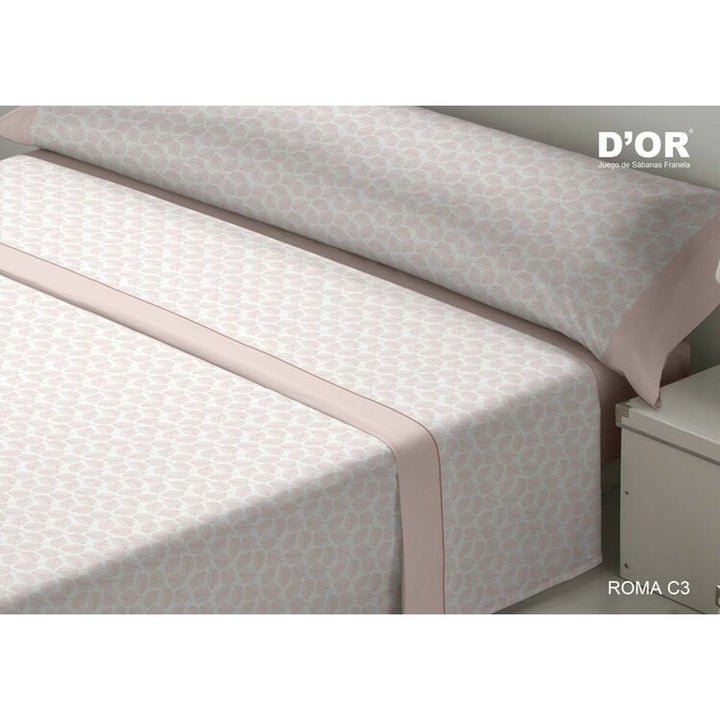 Rosa Doppelmatratze Franela Bettwäsche-Set mit floralem Muster und rosa Rand.