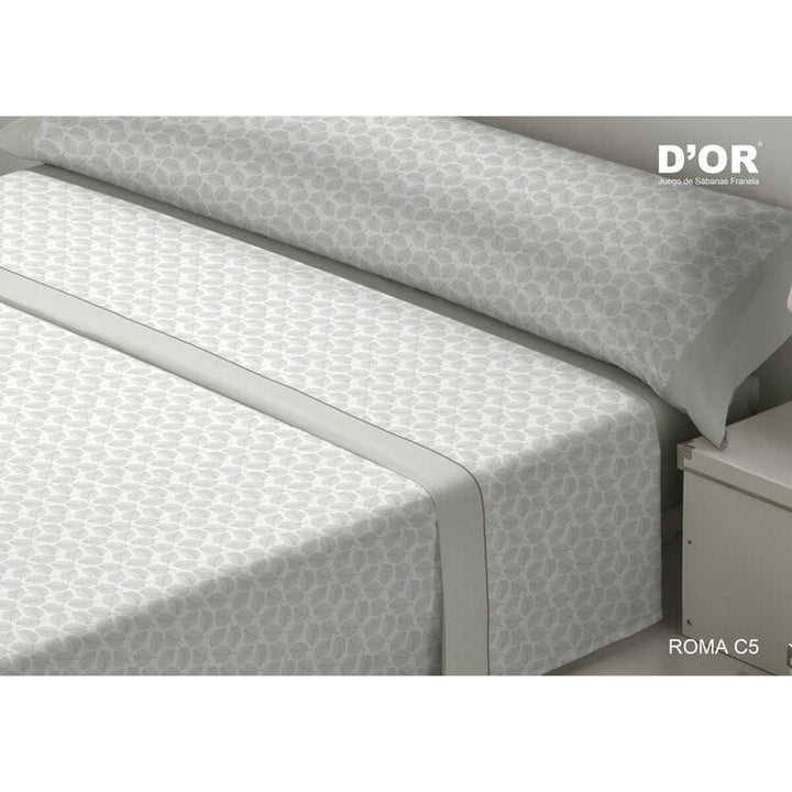 Graues D'Or ROMA Flanell Bettwäsche-Set King Size mit Blätter Muster.
