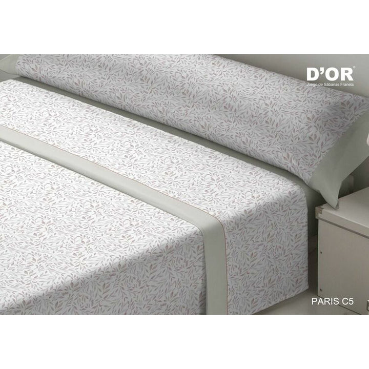 Graue D'Or PARIS Flanell Bettwäsche mit dezentem Blattmuster für doppel Größe.