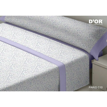 Violettes Bettwäsche-Set mit Blattmuster. Franela Doppelmatratze für Schlafzimmer Deko.