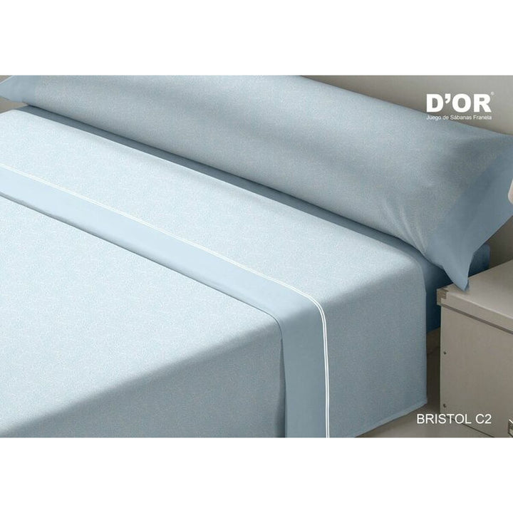 D'Or BRISTOL blau Flanell Bettwäsche-Set mit feinem Muster und eleganter Bordüre.